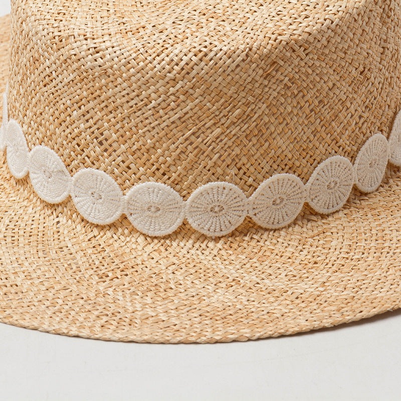 Luxe Trendy Pork Pie Boater Natural Bao Straw Sun Shade Hat For Women Lady Fashion Dress