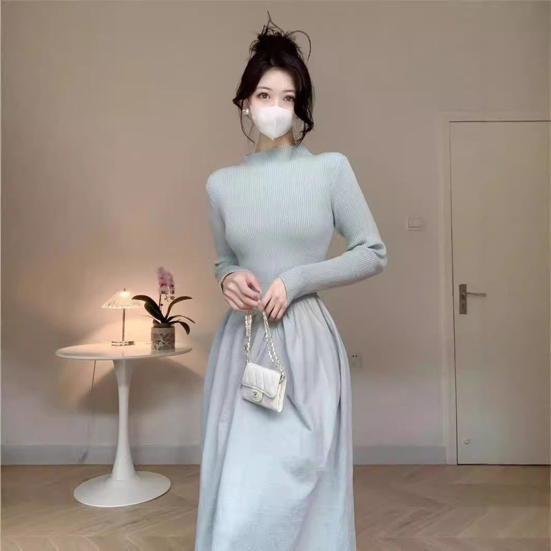 Socialite Style Temperament Half Turtleneck Knitted Dress