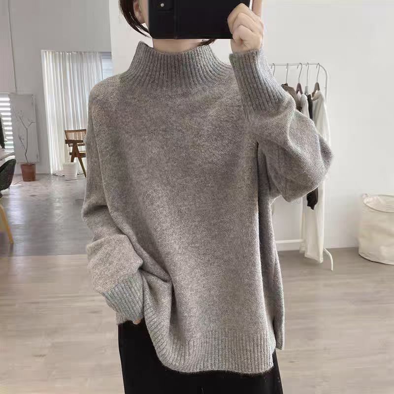 Solid Color Loose High Collar Thickened Sweater