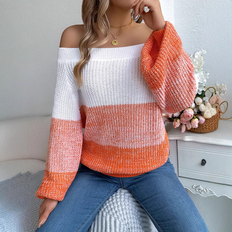 Women's Casual Multicolor Off-the-shoulder Sweater