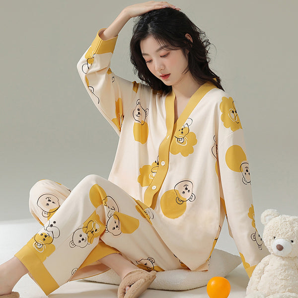 Pajamas Women's Cardigan Spring And Autumn Long Sleeve Cute Girl's Ins Homewear