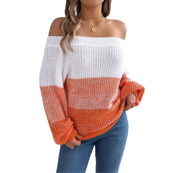 Women's Casual Multicolor Off-the-shoulder Sweater