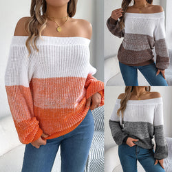 Women's Casual Multicolor Off-the-shoulder Sweater