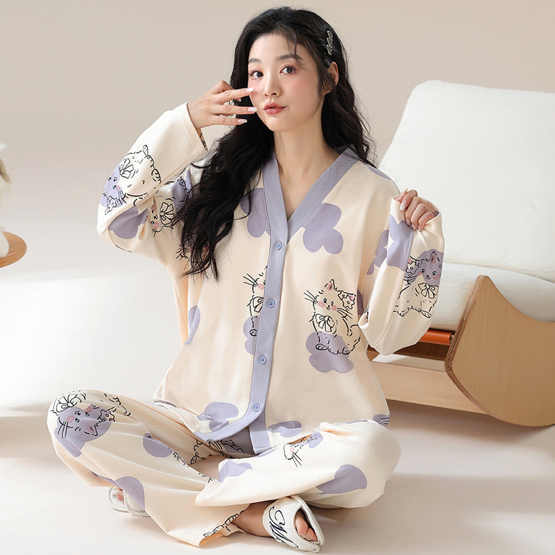 Pajamas Women's Cardigan Spring And Autumn Long Sleeve Cute Girl's Ins Homewear