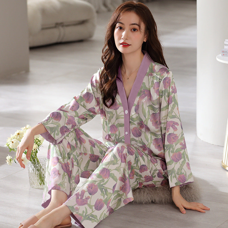 Pajamas Women's Cardigan Spring And Autumn Long Sleeve Cute Girl's Ins Homewear