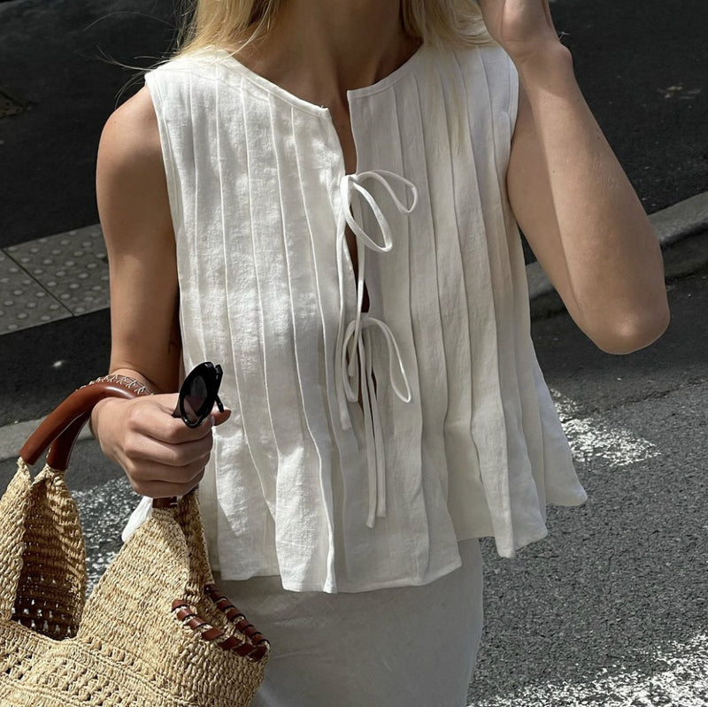 Spring And Summer New Lace-up Cotton And Linen Women's Shirt