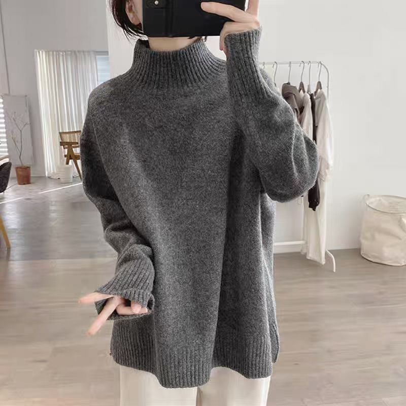 Solid Color Loose High Collar Thickened Sweater