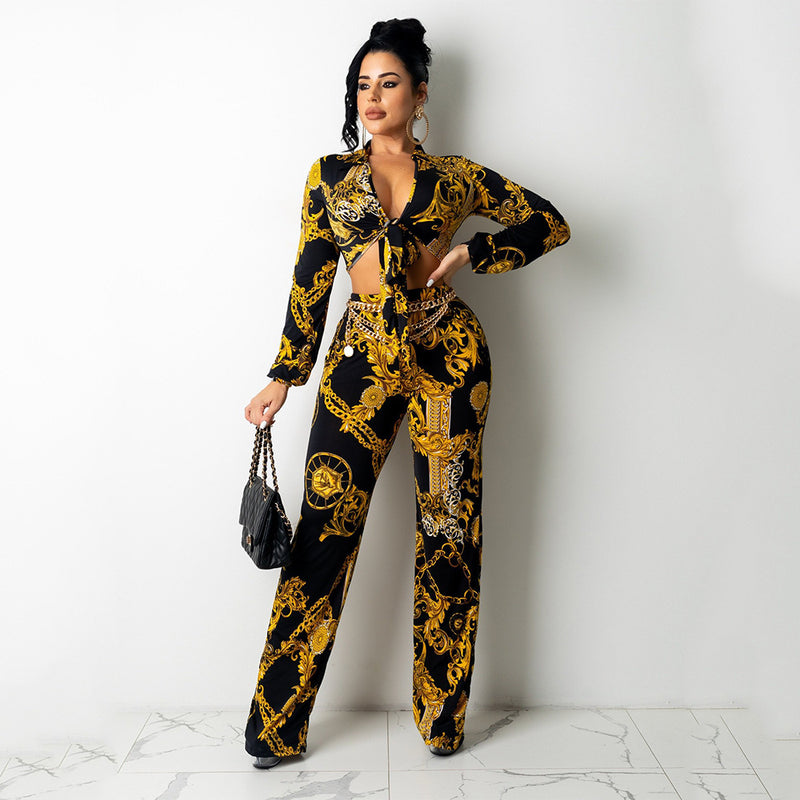 Women's Athleisure Milk Silk Print Two Piece Set